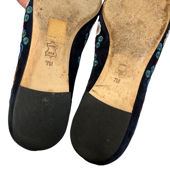 Tory Burch Rosemont Pansy Floral Suede Leather Embroidered Ballet Flats Size 7 - Picture 11 of 14